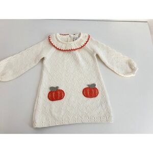 Max Studio Baby Girls Pumpkin‎ Knit Dress Cream Orange Fall Thanksgiving 12M